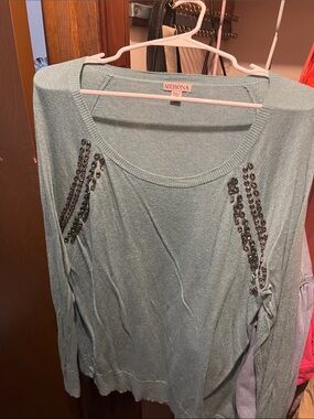 Merona Teal Scoop-Neck Sweater with Sequin Shoulder Detail